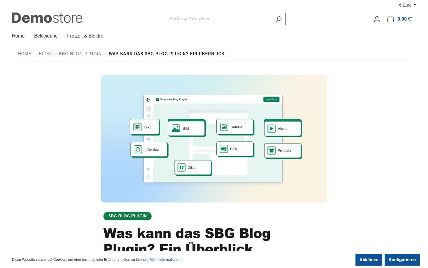 SBG Blog – Block-Editor-Ansicht mit Block-Bibliothek
